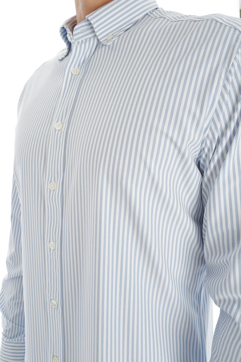 Stretchhemd Button-Down Radical Fit Hellblau Gestreift
