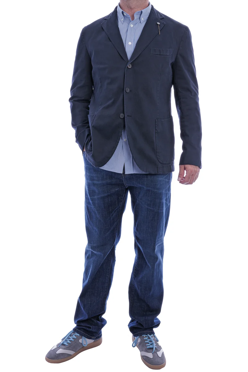 Stretchhemd Button Down Kragen Radical Fit Dunkelblau gestreift