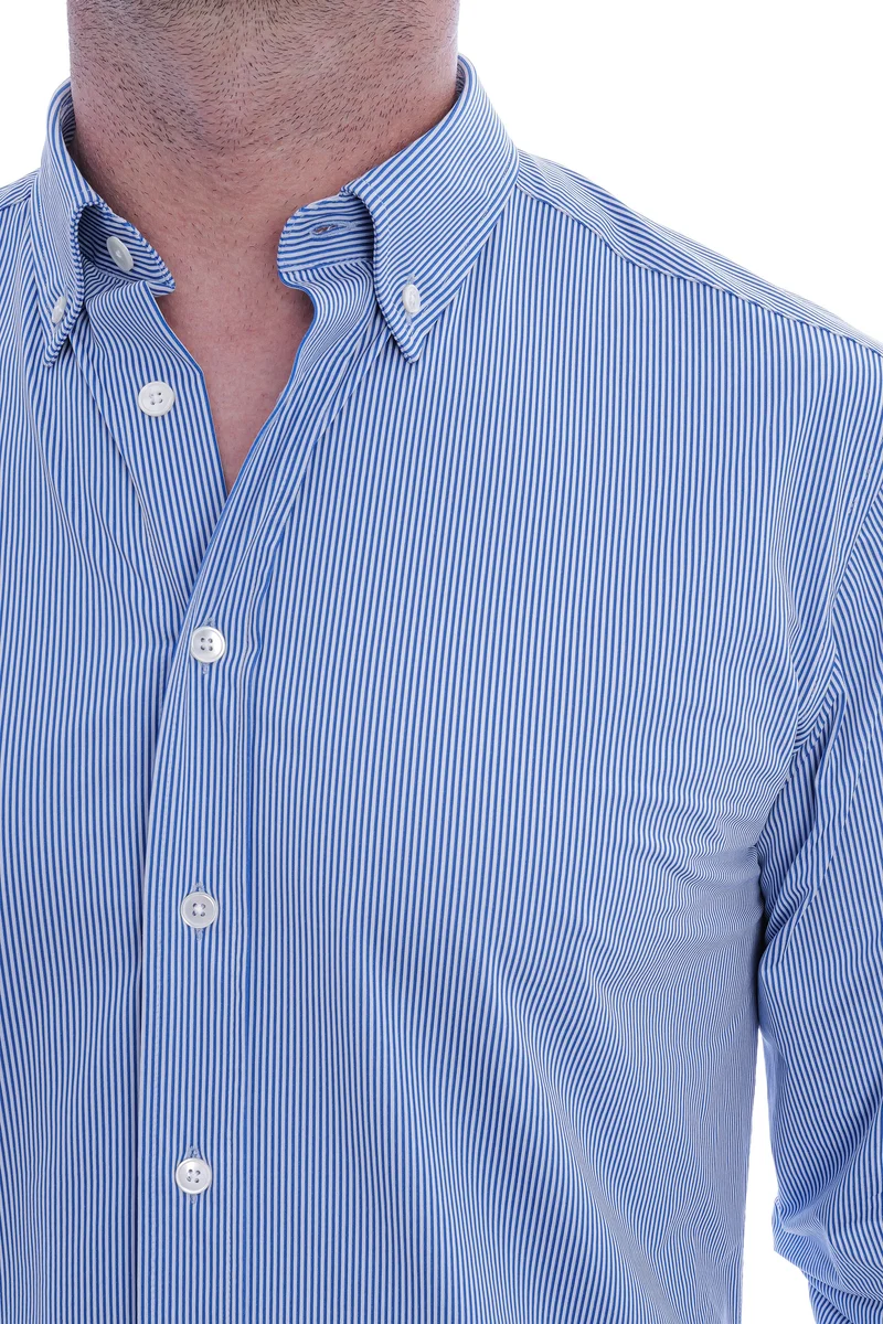 Stretchhemd Button Down Kragen Radical Fit Dunkelblau gestreift