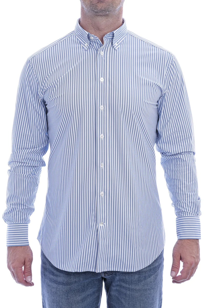 Stretchhemd - Button Down Kragen Radical Fit Blau-Weiß Gestreift