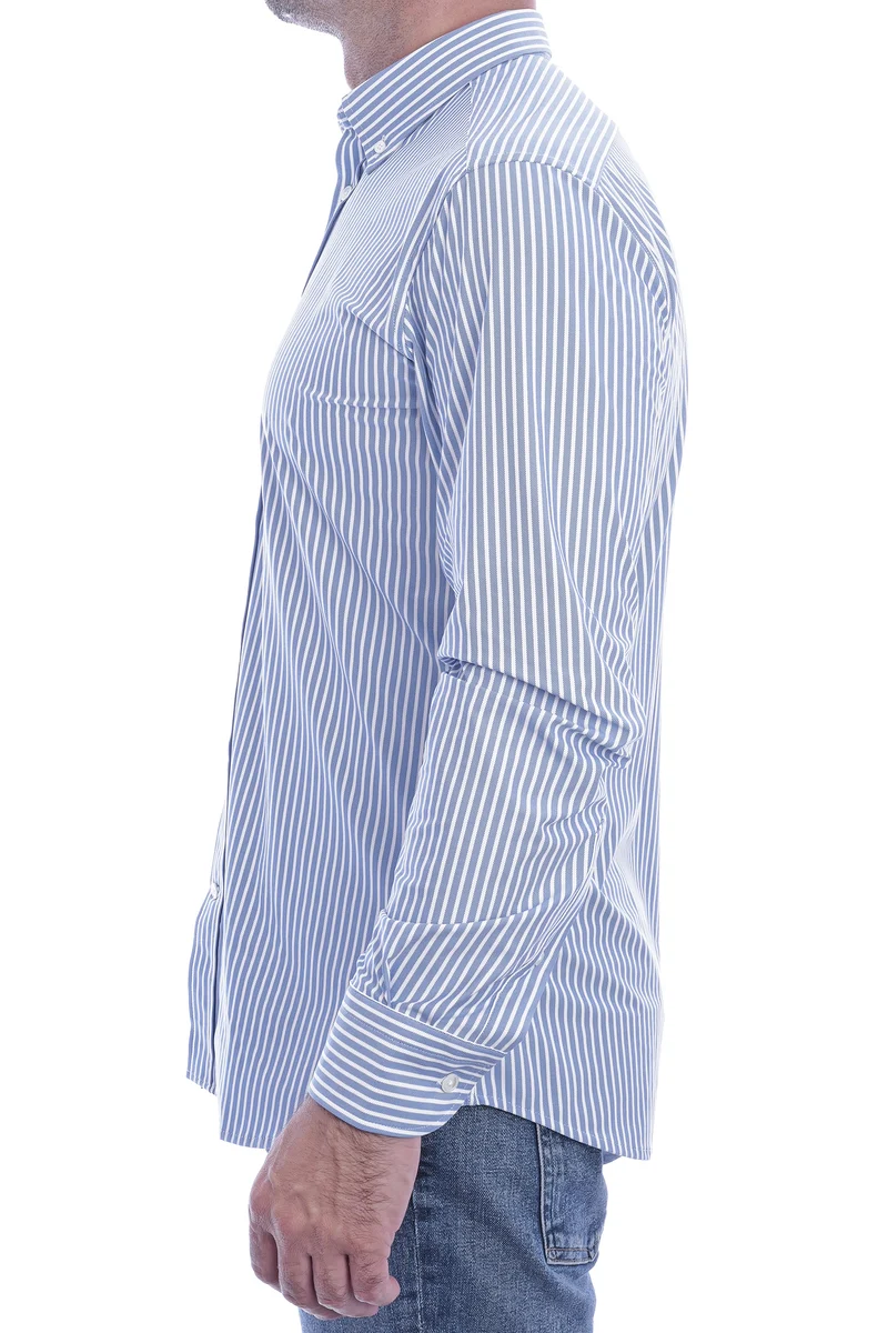 Stretchhemd - Button Down Kragen Radical Fit Blau-Weiß Gestreift