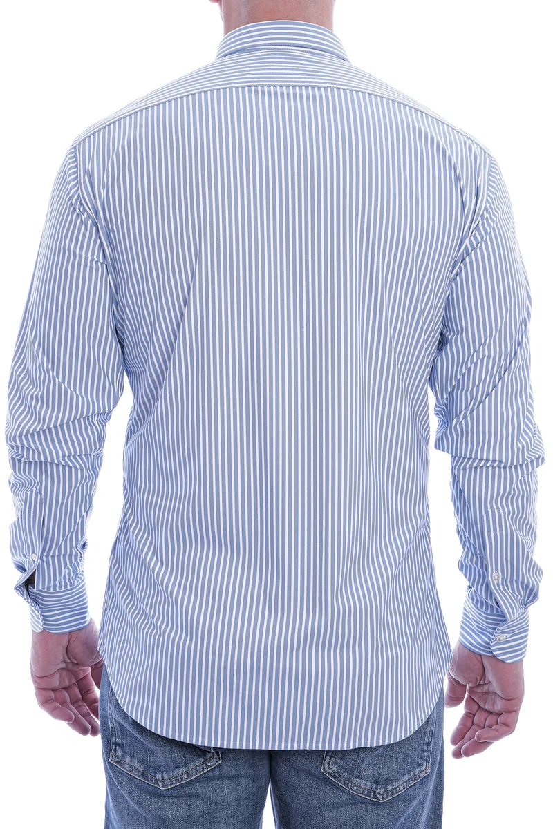 Stretchhemd - Button Down Kragen Radical Fit Blau-Weiß Gestreift