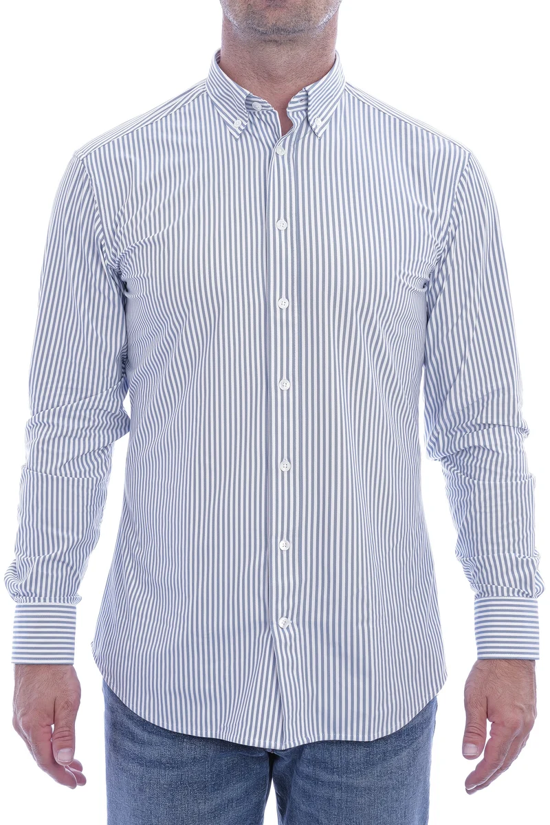 Stretchhemd Button Down Kragen Radical Fit Blau breit gestreift