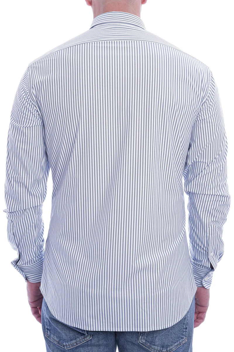 Stretchhemd Button Down Kragen Radical Fit Blau breit gestreift