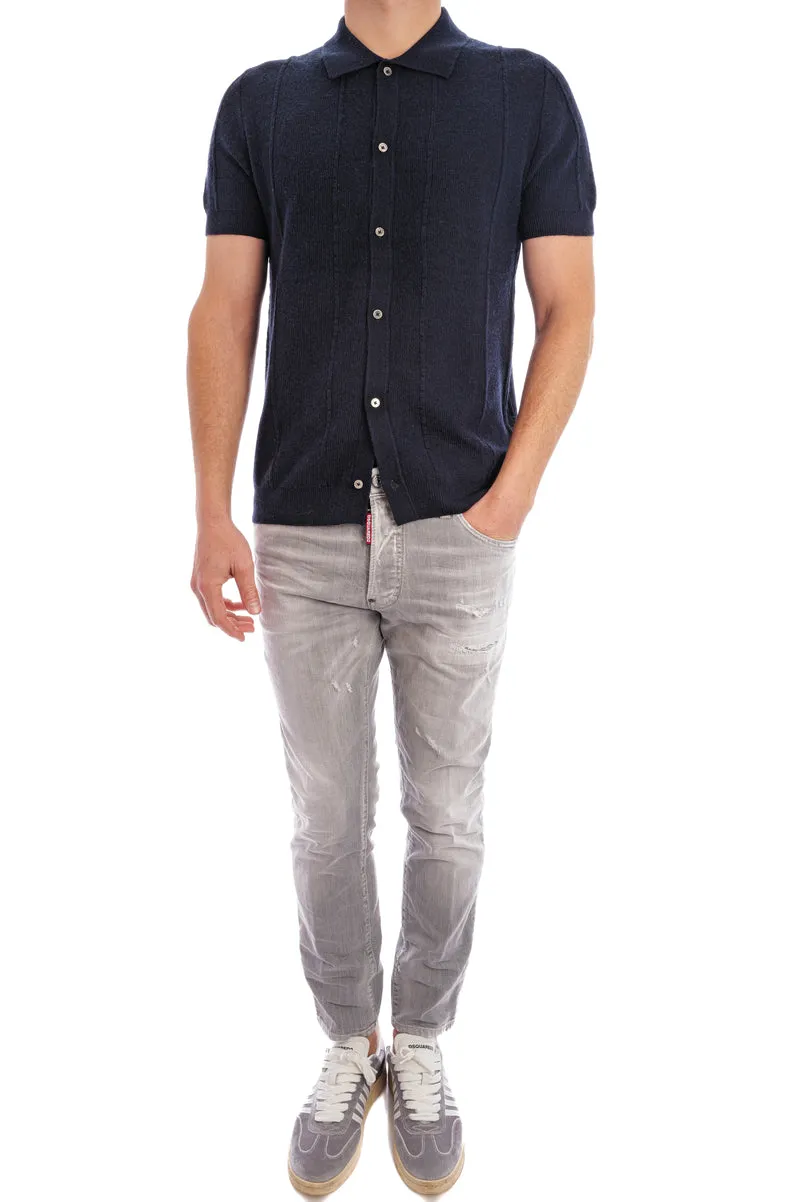 Strickshirt aus Piqué Midnight