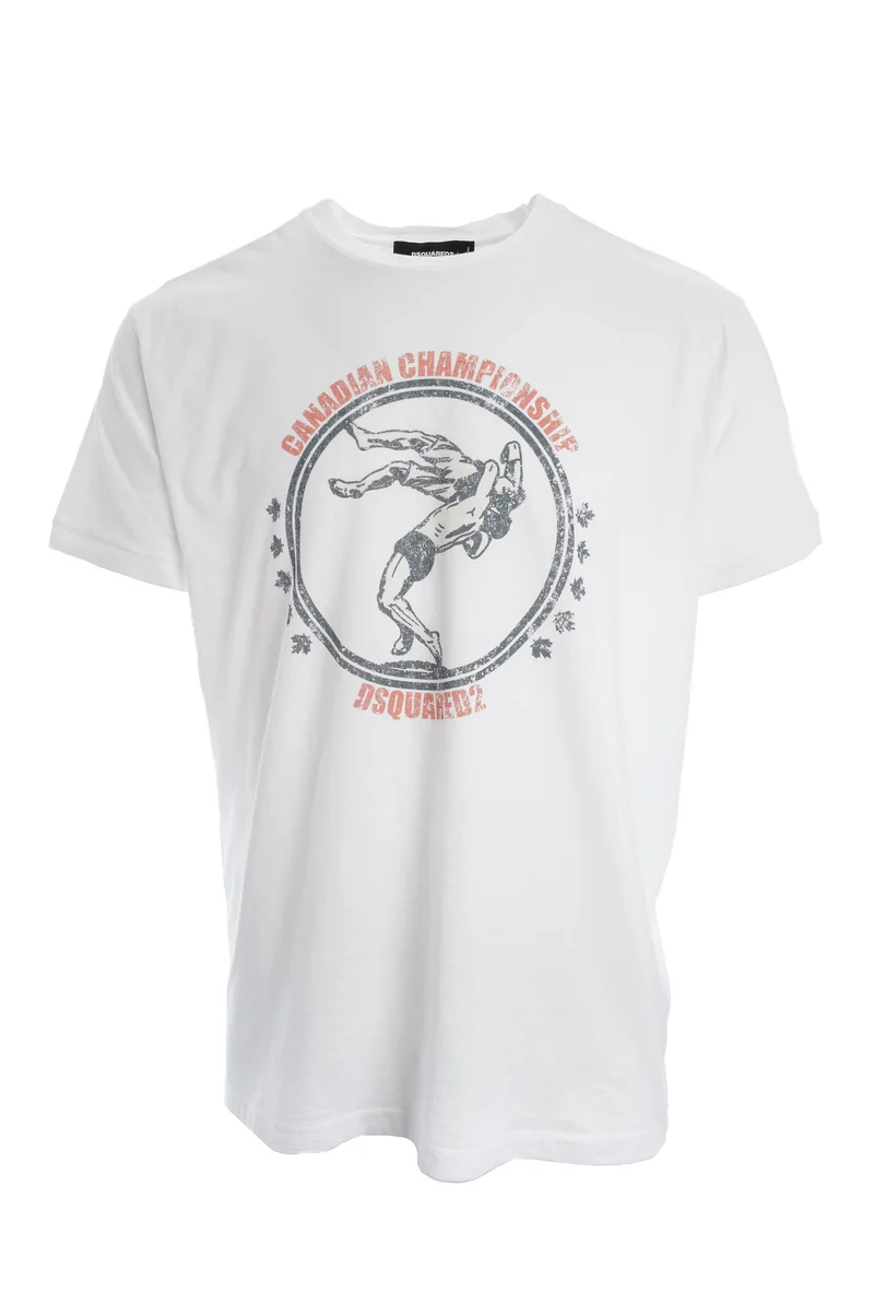 T-Shirt mit Wrestling-Print Weiß