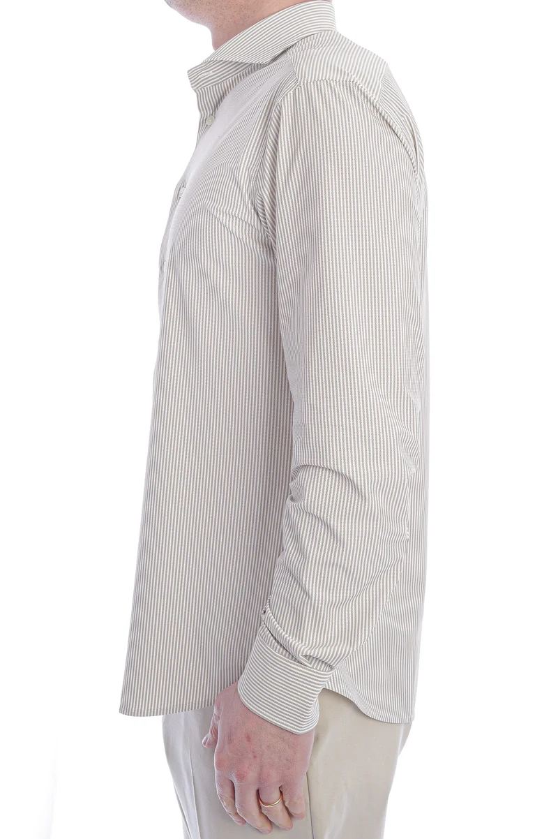 Stretchhemd Haifischkragen Beige Gestreift