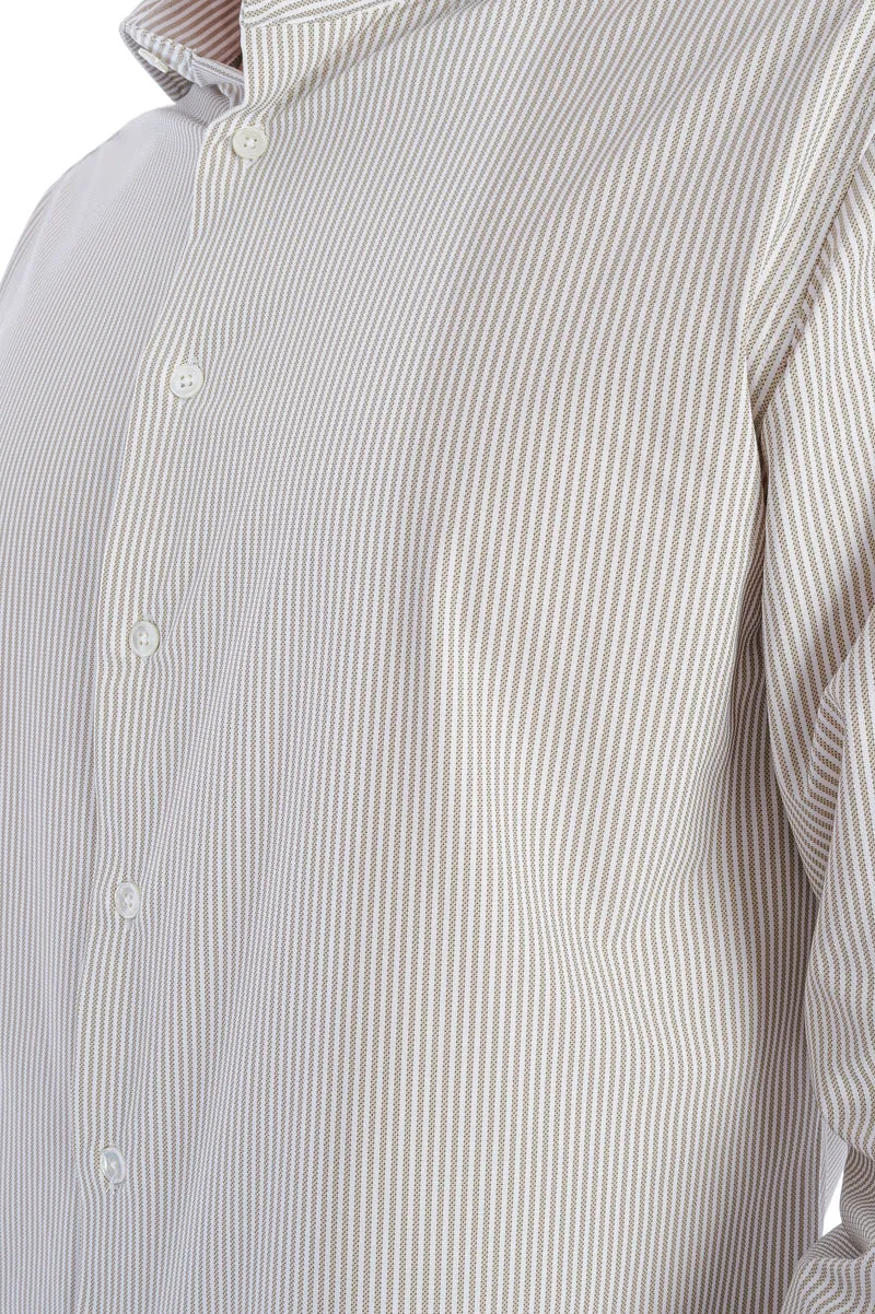 Stretchhemd Haifischkragen Beige Gestreift