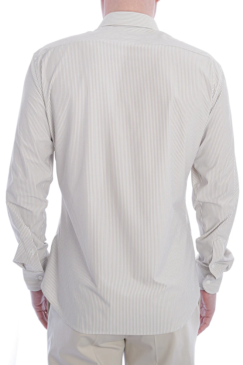 Stretchhemd Haifischkragen Beige Gestreift
