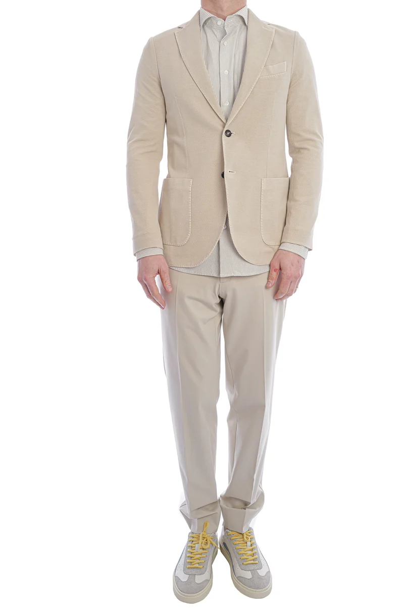 Stretchhemd Haifischkragen Beige Gestreift