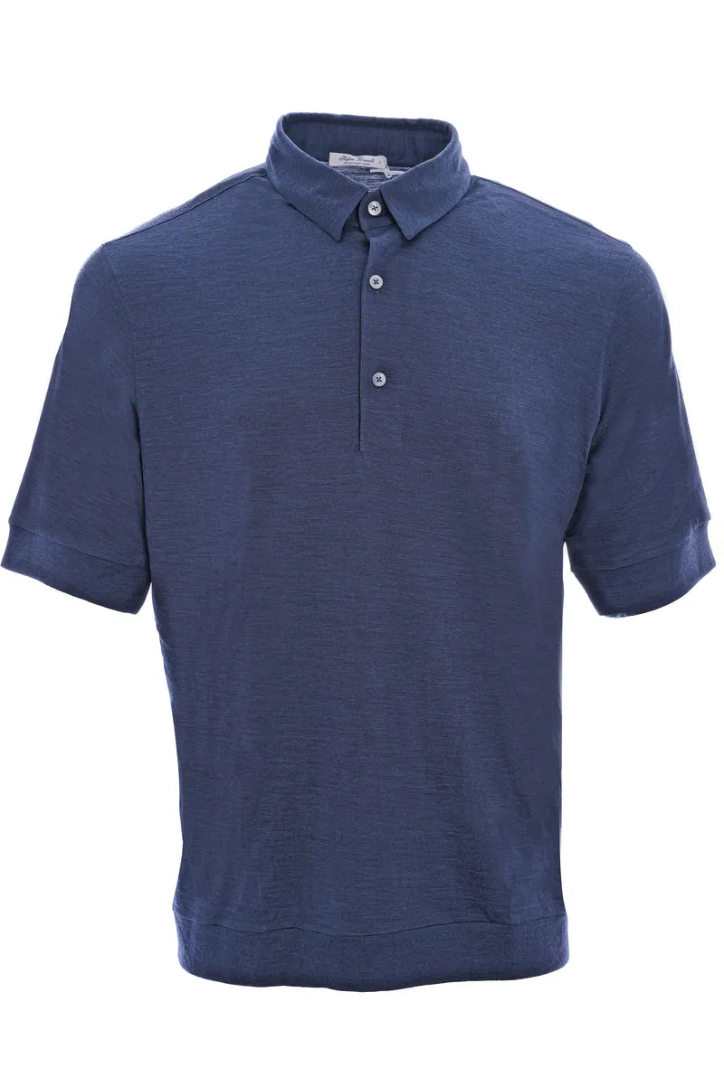 Poloshirt aus Wolle 'Luca 3 B WV 180' Navy Meliert