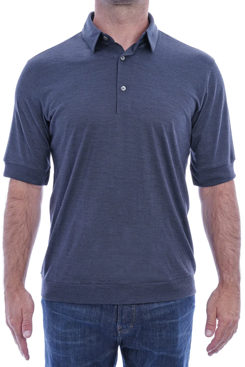Poloshirt aus Wolle 'Luca 3 B WV 180' Navy Meliert