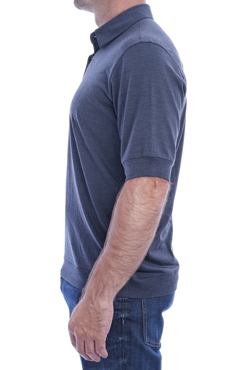 Poloshirt aus Wolle 'Luca 3 B WV 180' Navy Meliert