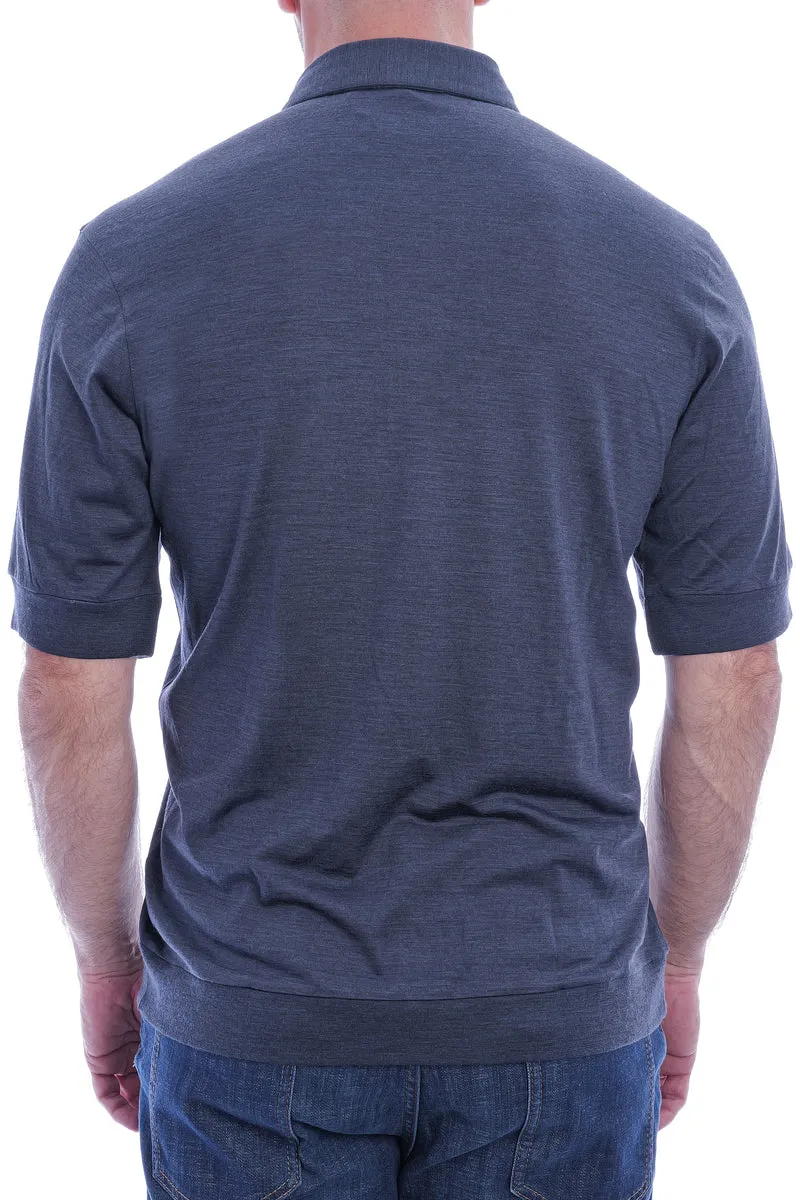 Poloshirt aus Wolle 'Luca 3 B WV 180' Navy Meliert