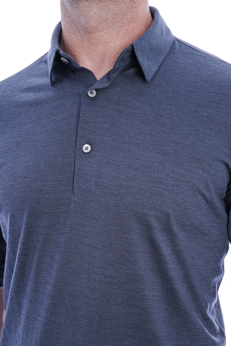 Poloshirt aus Wolle 'Luca 3 B WV 180' Navy Meliert