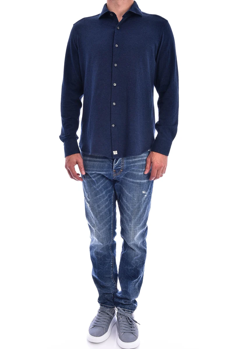 Baumwoll-Kaschmirhemd Denimblau
