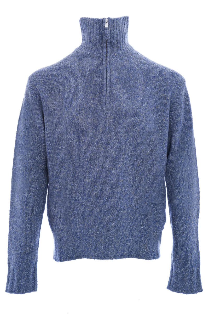 Kaschmirpullover mit Troyer-Kragen Blau Meliert
