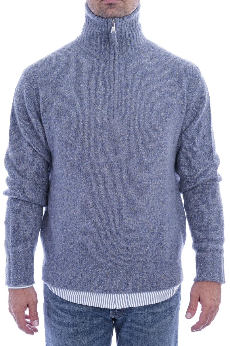 Kaschmirpullover mit Troyer-Kragen Blau Meliert