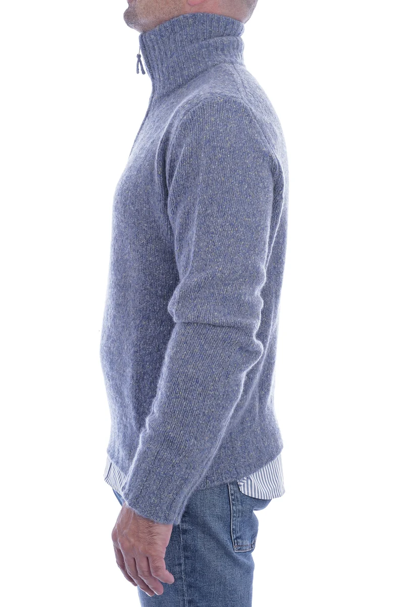 Kaschmirpullover mit Troyer-Kragen Blau Meliert