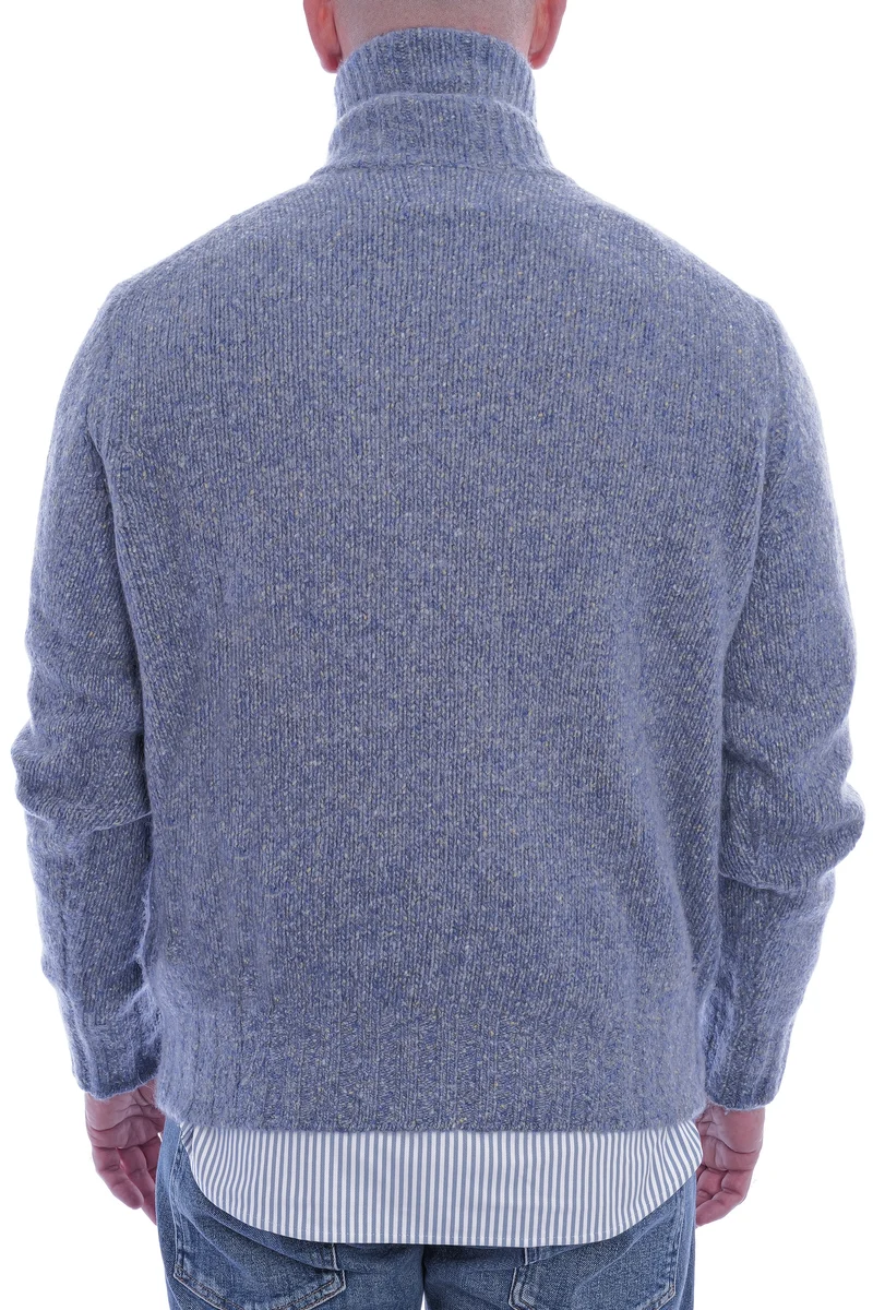 Kaschmirpullover mit Troyer-Kragen Blau Meliert