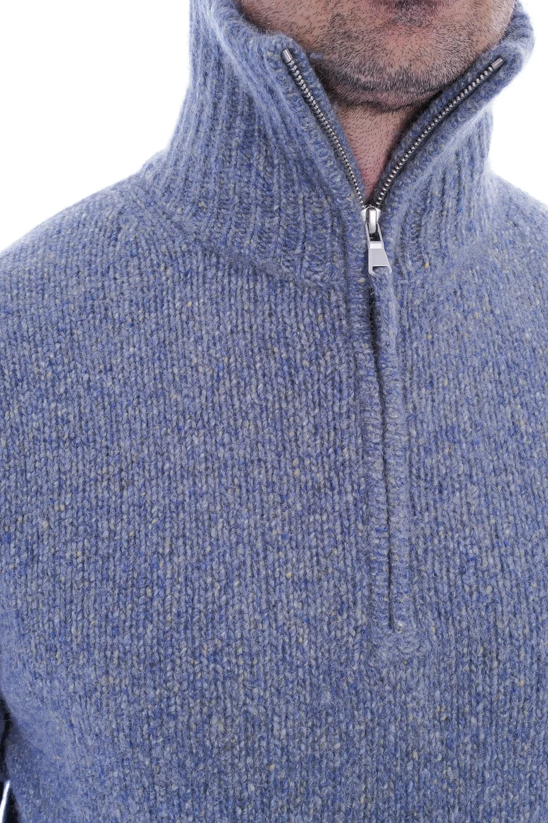 Kaschmirpullover mit Troyer-Kragen Blau Meliert
