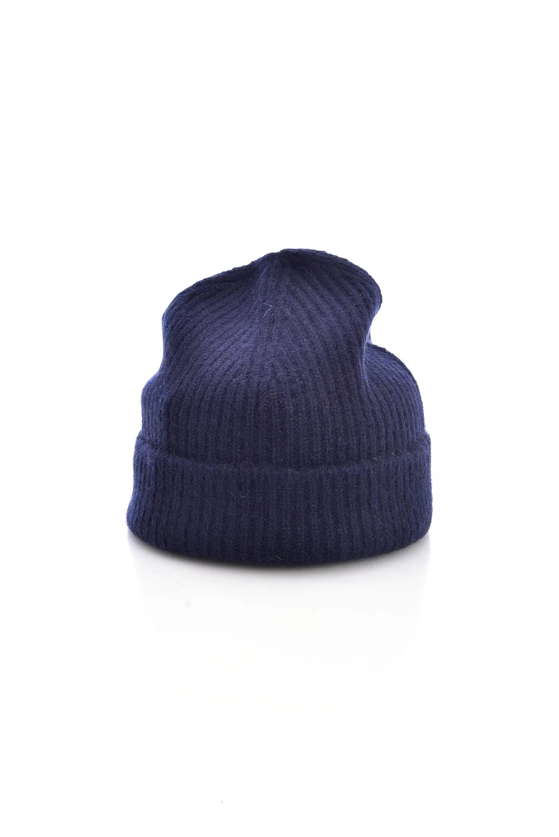 Kaschmirbeanie Rippstrick Dunkelblau