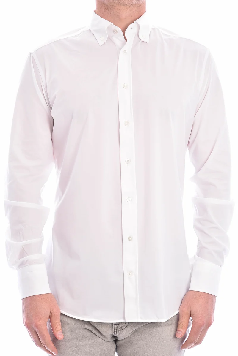 Stretchhemd Button-Down Kragen Weiß
