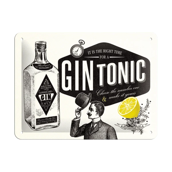 Blechschild "It is the right time for a Gin Tonic" (15 x 20 cm)