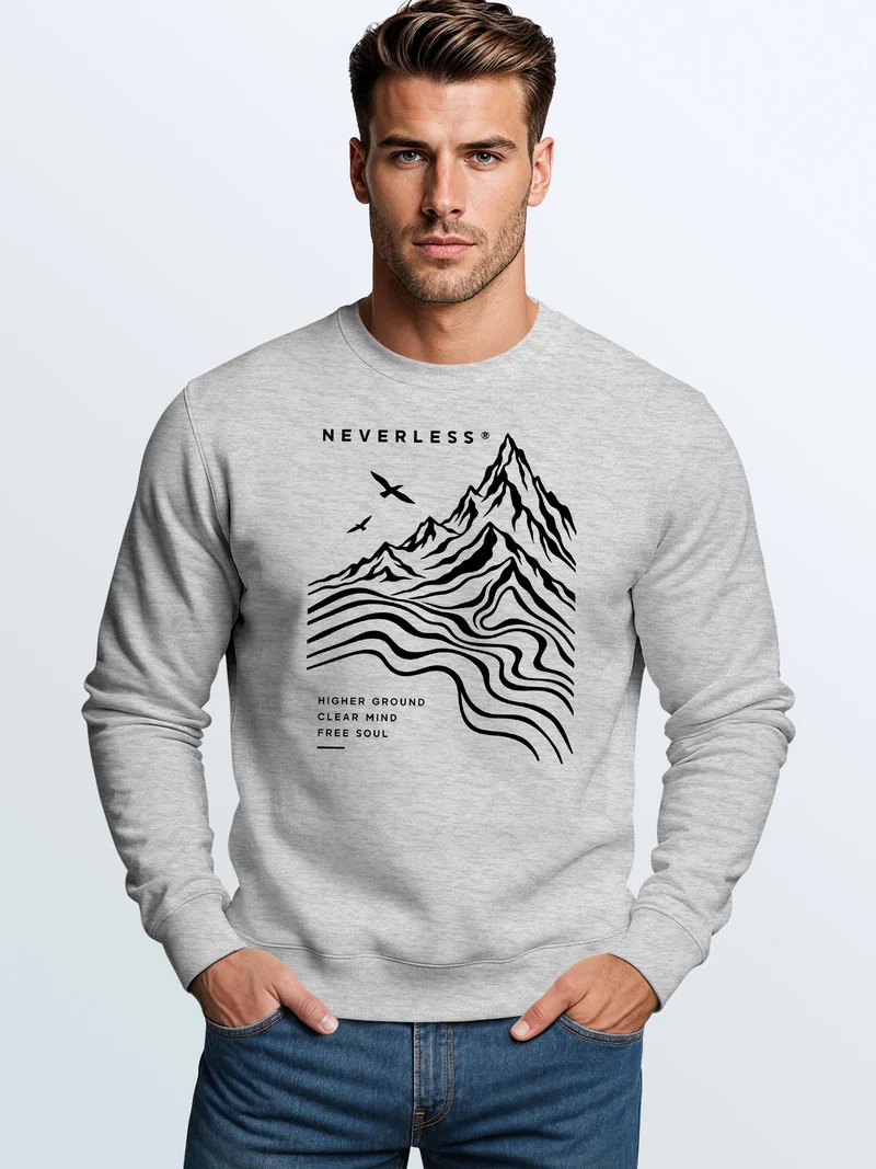 Herren Sweatshirt Higher Ground Line Art Frontprint Regular Fit