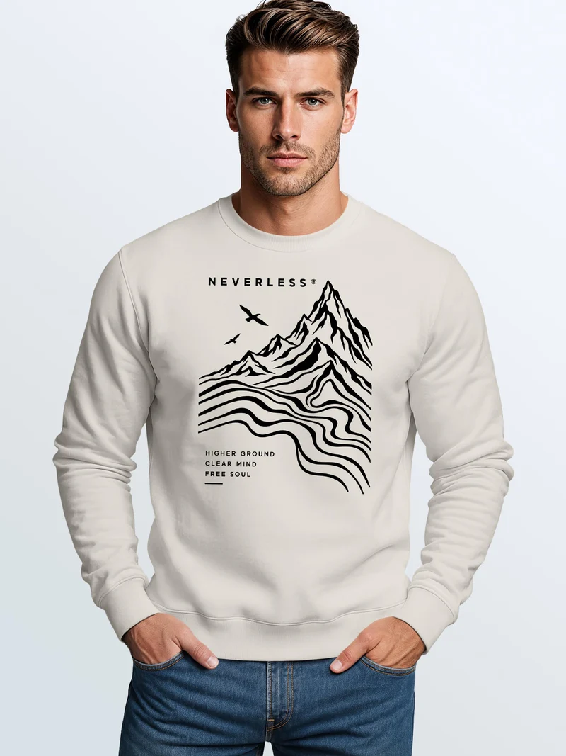 Herren Sweatshirt Higher Ground Line Art Frontprint Regular Fit