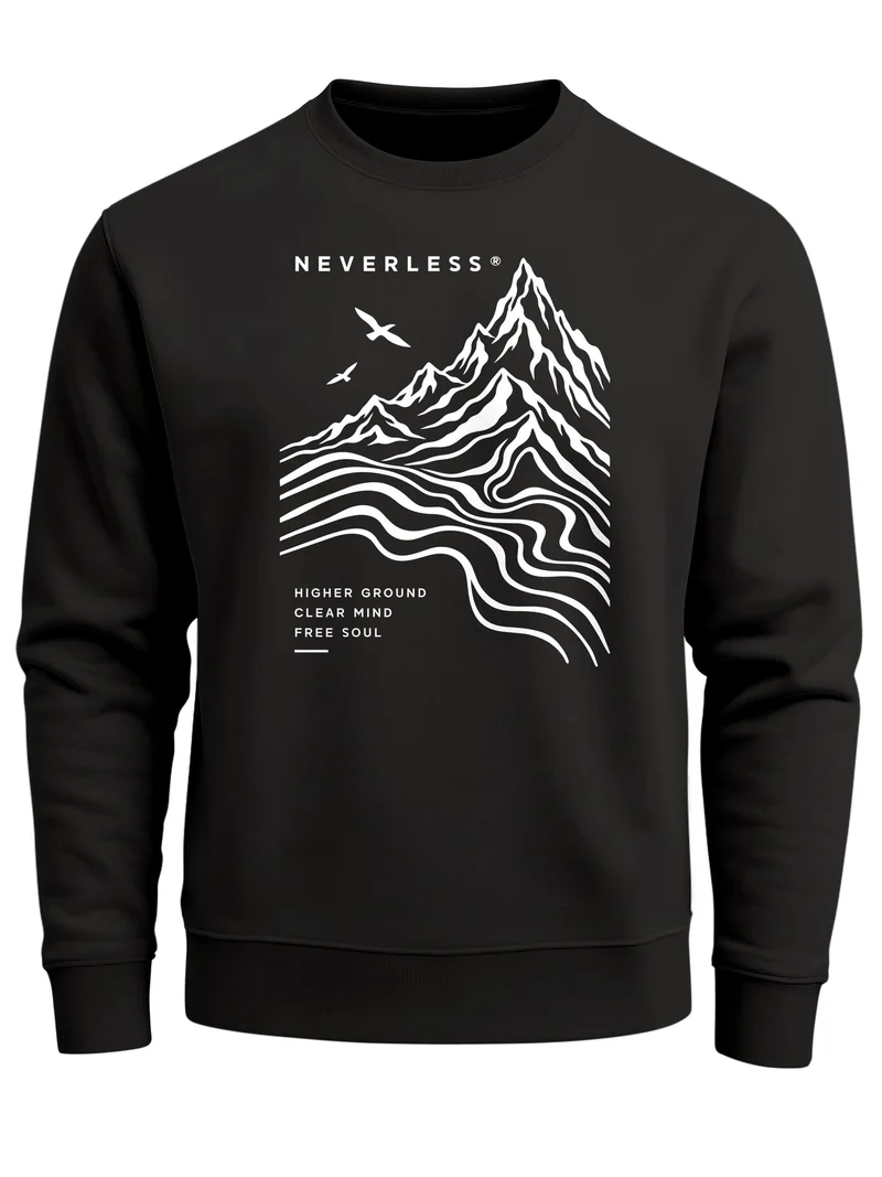 Herren Sweatshirt Higher Ground Line Art Frontprint Regular Fit