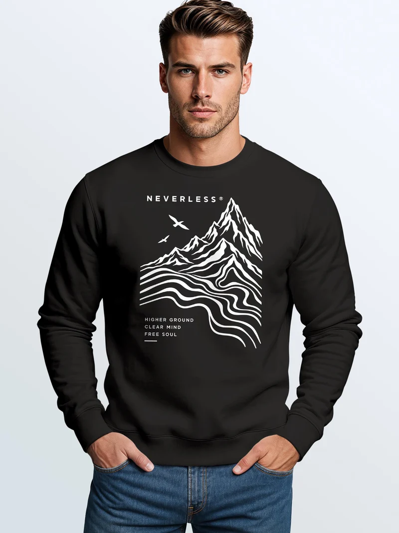 Herren Sweatshirt Higher Ground Line Art Frontprint Regular Fit