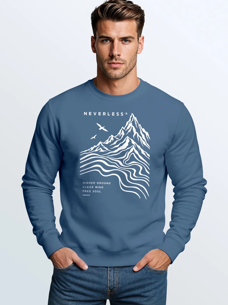 Herren Sweatshirt Higher Ground Line Art Frontprint Regular Fit