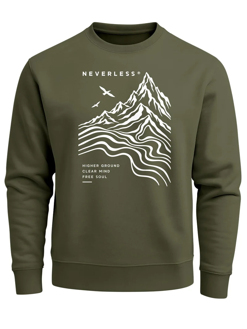 Herren Sweatshirt Higher Ground Line Art Frontprint Regular Fit