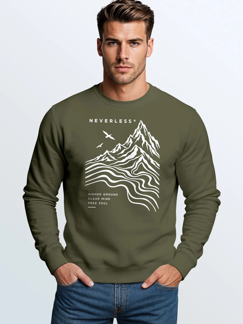 Herren Sweatshirt Higher Ground Line Art Frontprint Regular Fit