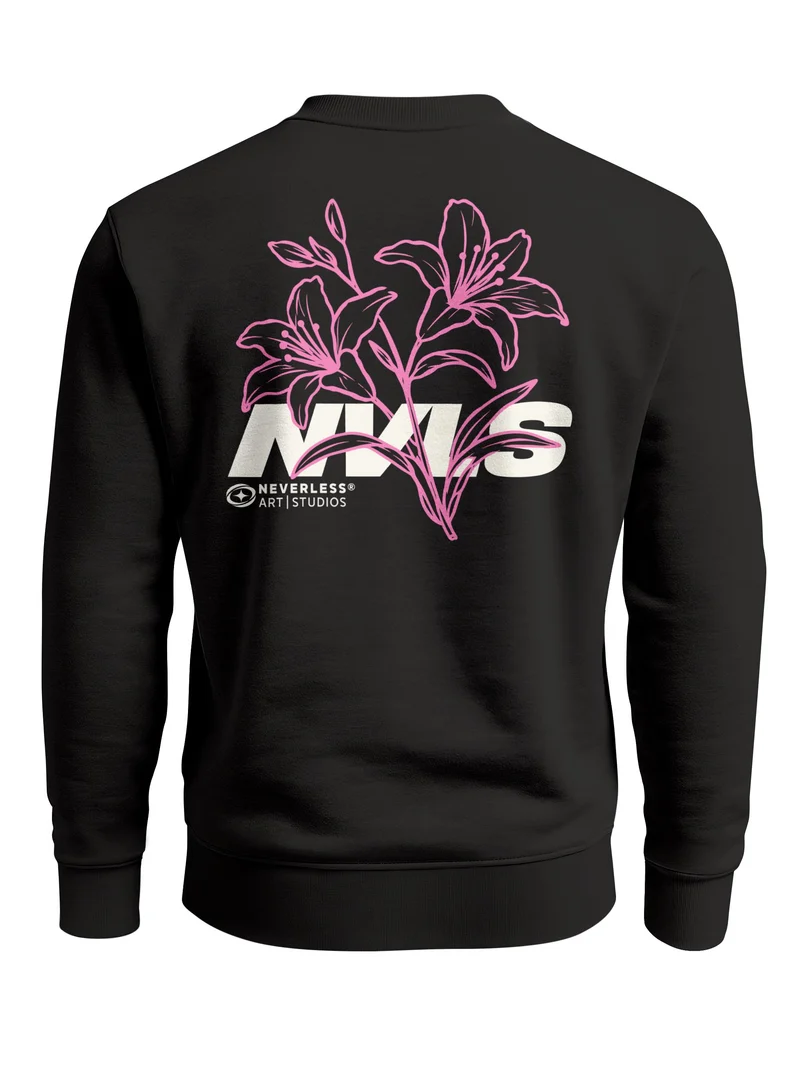 Herren Sweatshirt mit Blumen-Backprint Lilie Regular Fit