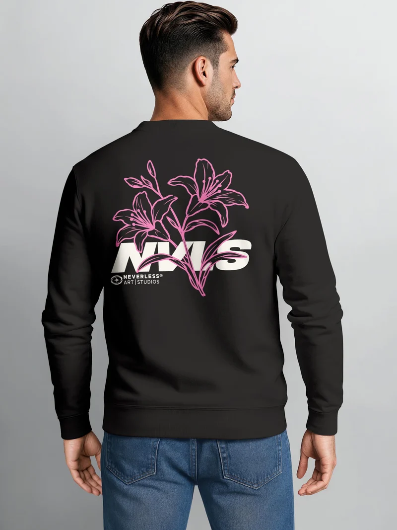 Herren Sweatshirt mit Blumen-Backprint Lilie Regular Fit