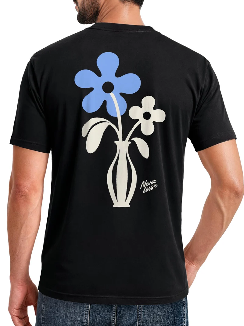 Herren T-Shirt Backprint Blumen Retro Floral Art – Grafikshirt Männer Slim Fit