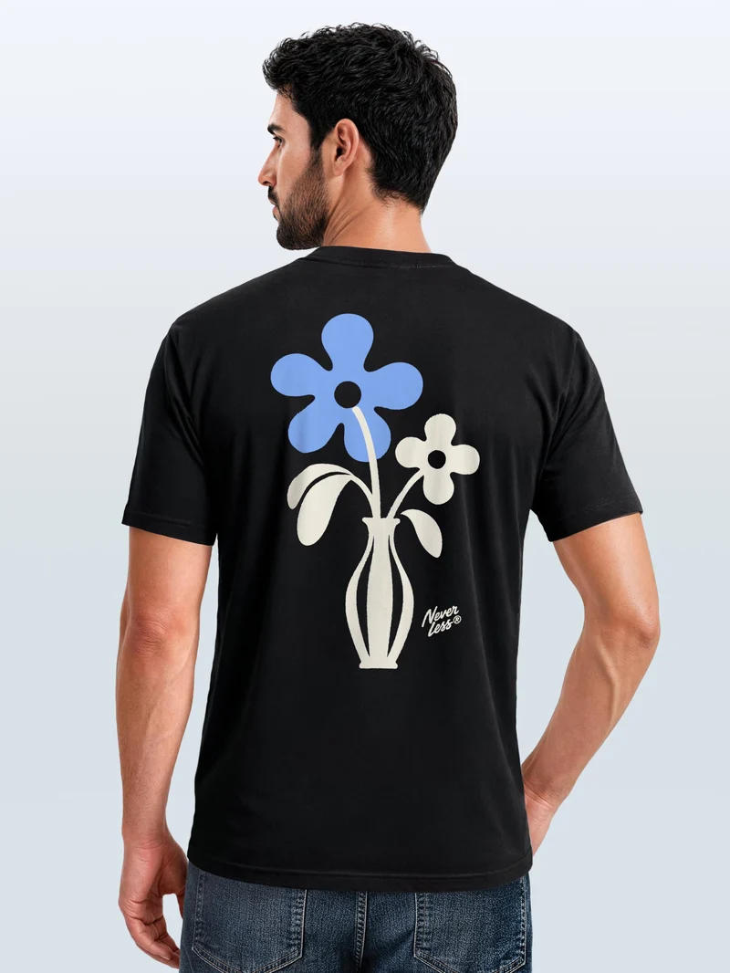 Herren T-Shirt Backprint Blumen Retro Floral Art – Grafikshirt Männer Slim Fit