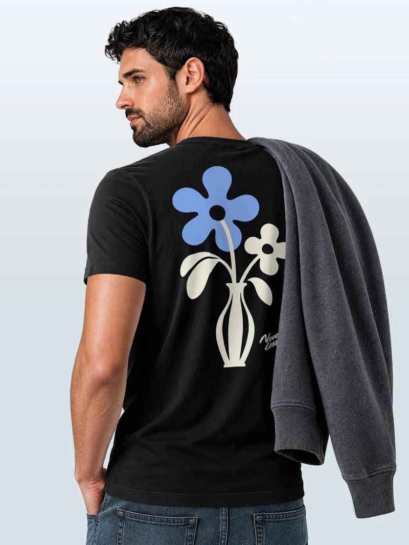 Herren T-Shirt Backprint Blumen Retro Floral Art – Grafikshirt Männer Slim Fit