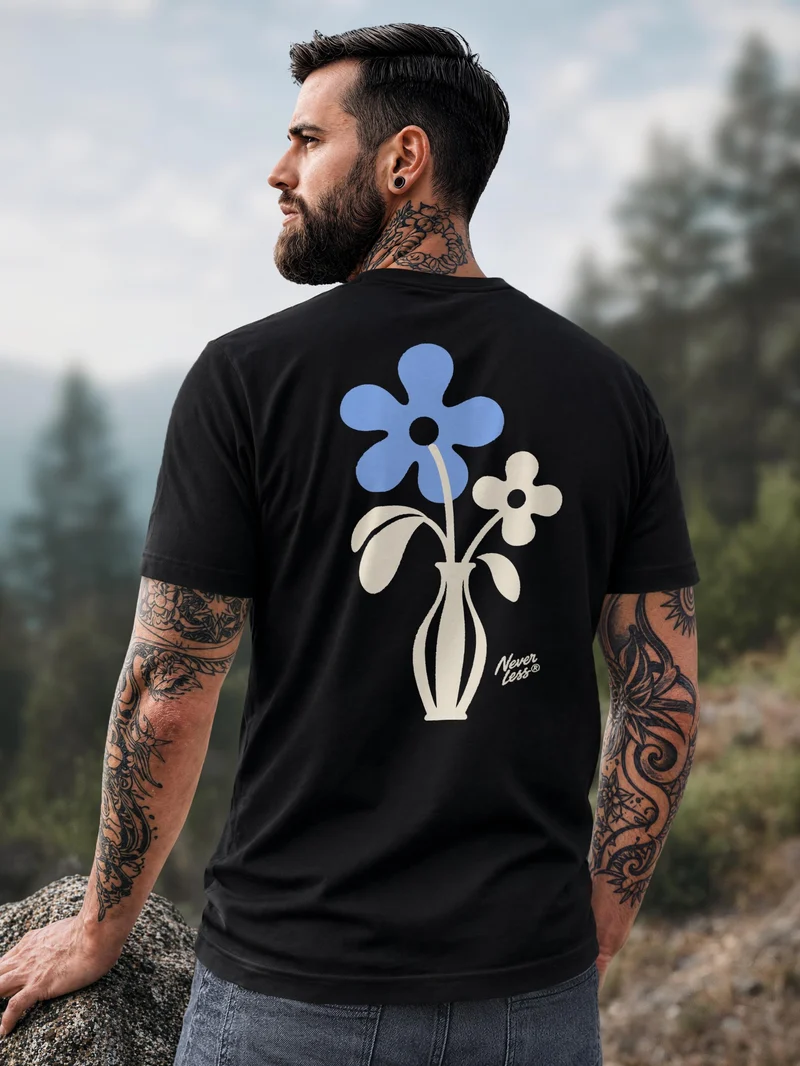 Herren T-Shirt Backprint Blumen Retro Floral Art – Grafikshirt Männer Slim Fit