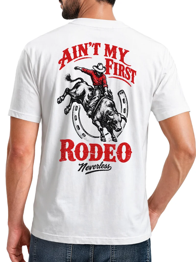 Herren T-Shirt Backprint Rodeo Cowboy Bullriding Western – Baumwollshirt Streetstyle Slim Fit