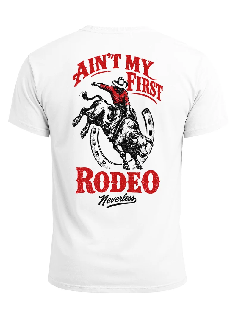Herren T-Shirt Backprint Rodeo Cowboy Bullriding Western – Baumwollshirt Streetstyle Slim Fit
