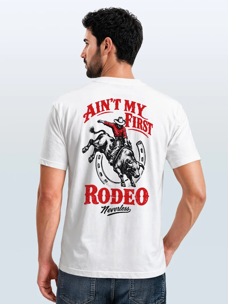 Herren T-Shirt Backprint Rodeo Cowboy Bullriding Western – Baumwollshirt Streetstyle Slim Fit