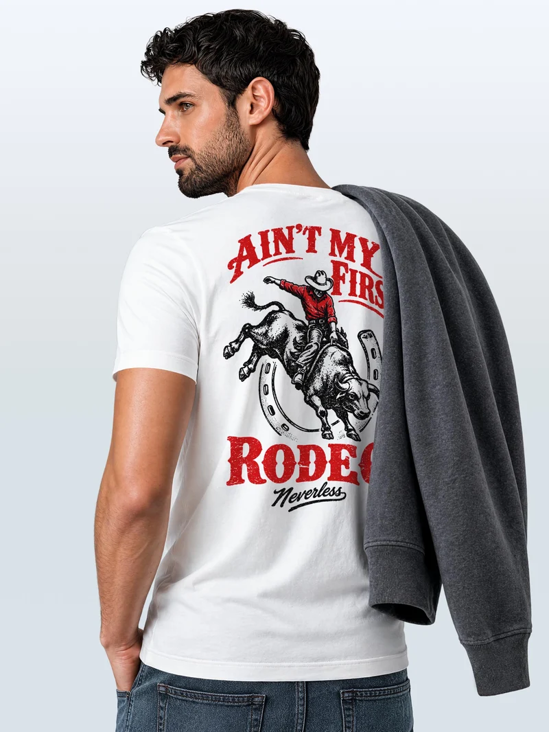 Herren T-Shirt Backprint Rodeo Cowboy Bullriding Western – Baumwollshirt Streetstyle Slim Fit