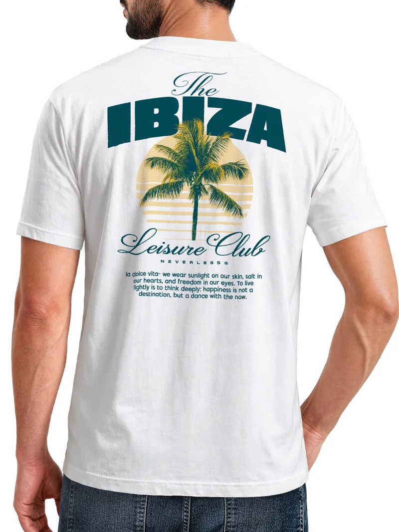 Herren T-Shirt Backprint - Design Ibiza Leisure Club - Baumwollshirt Männer Fashion Streetstyle Slim Fit