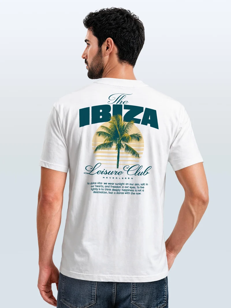 Herren T-Shirt Backprint - Design Ibiza Leisure Club - Baumwollshirt Männer Fashion Streetstyle Slim Fit