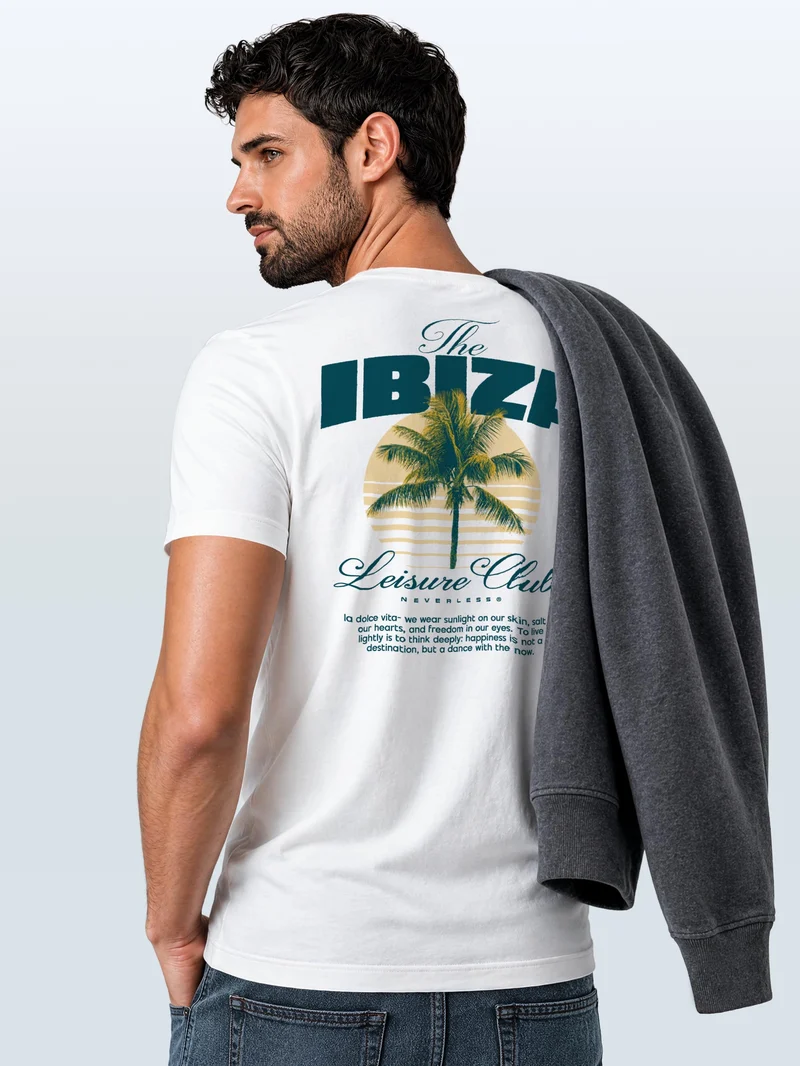 Herren T-Shirt Backprint - Design Ibiza Leisure Club - Baumwollshirt Männer Fashion Streetstyle Slim Fit