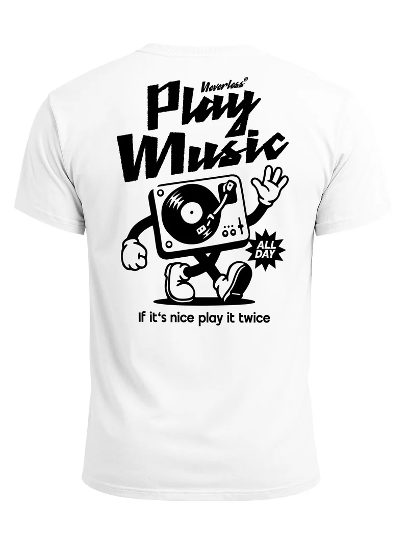 Herren T-Shirt Backprint - Design Play Music - Baumwollshirt Männer Fashion Streetstyle Slim Fit