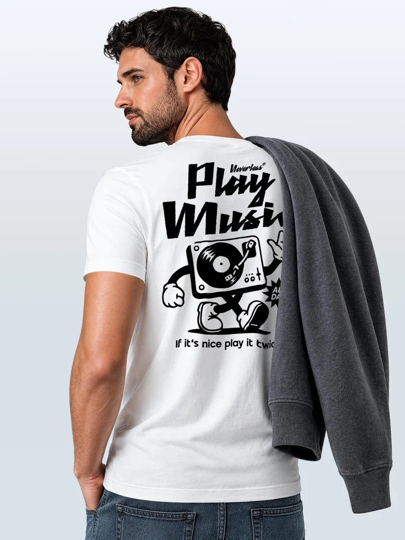 Herren T-Shirt Backprint - Design Play Music - Baumwollshirt Männer Fashion Streetstyle Slim Fit